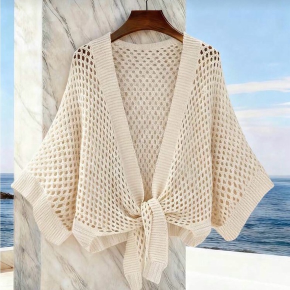 Sweaters - New Women' s Cream Open-Knit Tie-Front Sweater Cardigan- Small